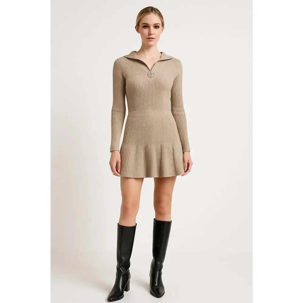 Tanya Taylor Skirt L Brown Knit Flounce Pull On Jennie Academia‎